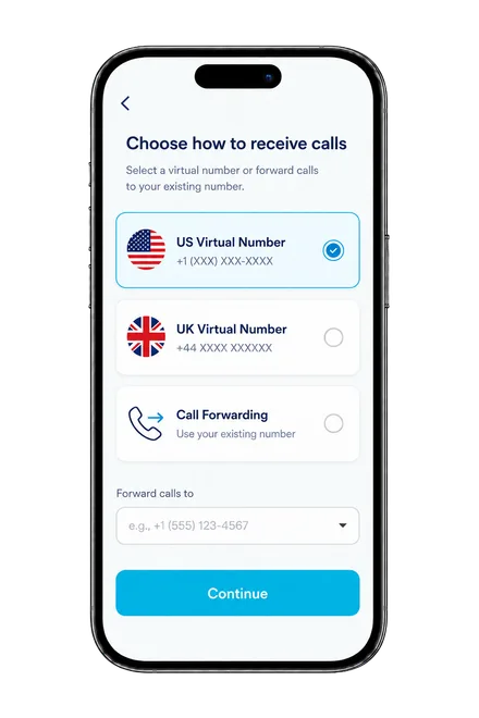 Choosing a US or UK number or call forwarding