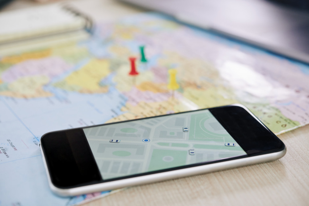 phone on a map using eSIM