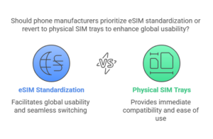 Should phone manufacturers prioritize eSIM standardization or revert to physical SIM trays to enhance global usability