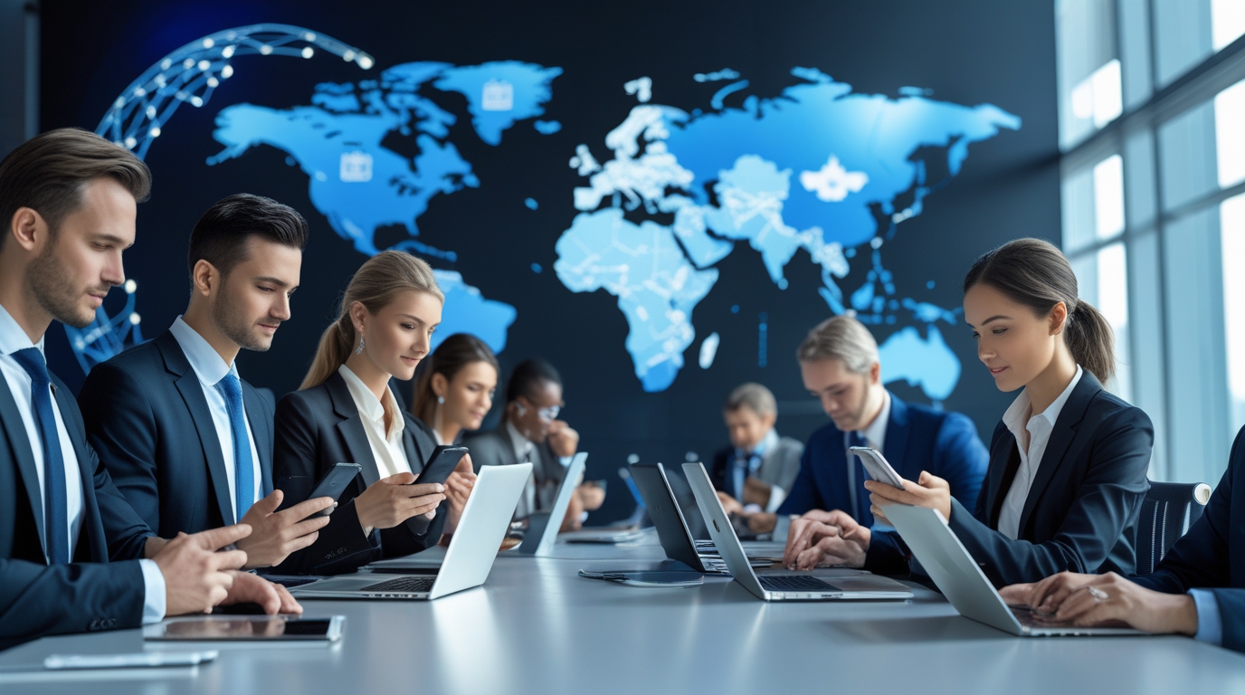 United Nations Day 2025 - international business professional using smartphone with GlobaleSIM for global conference and cross-border team collaborationRetryClaude does not have the ability to run the code it generates yet.