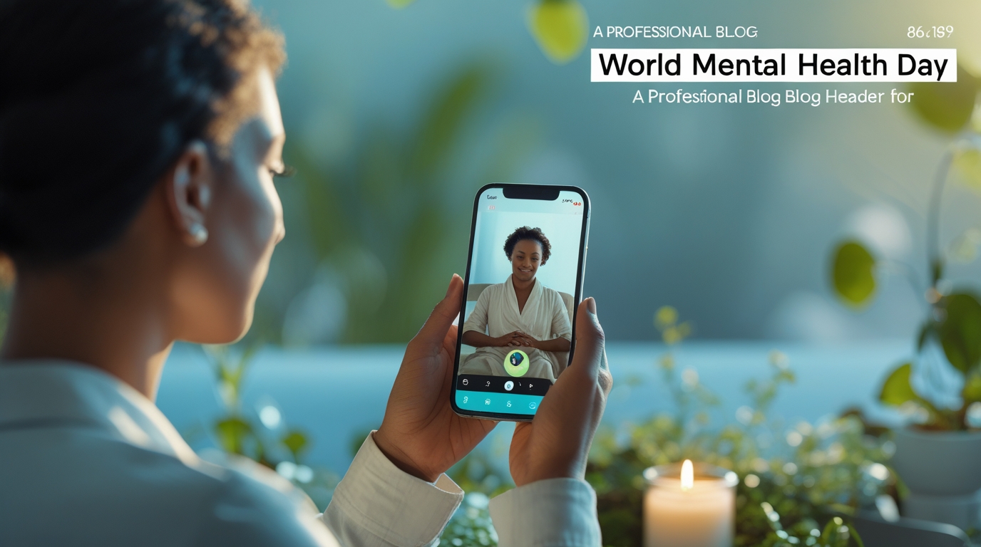 World Mental Health Day 2025 - peaceful traveler using smartphone with GlobaleSIM for mental health therapy session and wellness apps connectivity